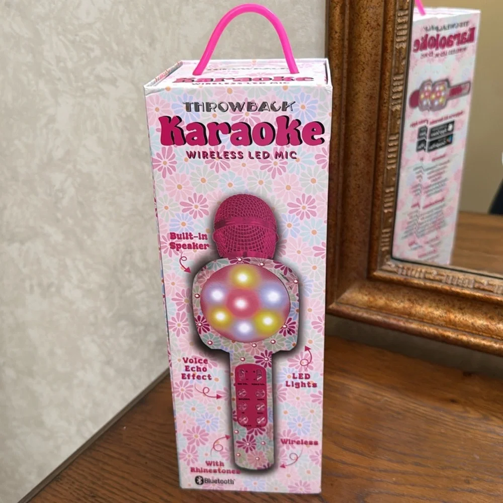 Karaoke Wireless LED Bluetooth Microphone in pink floral. Enjoy hours of fun